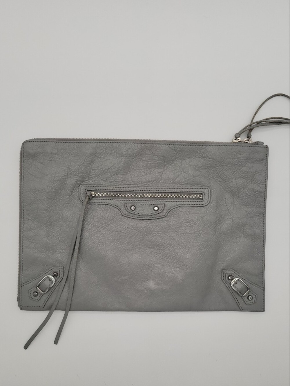 Balenciaga Classic Motocross Gray Leather Clutch
